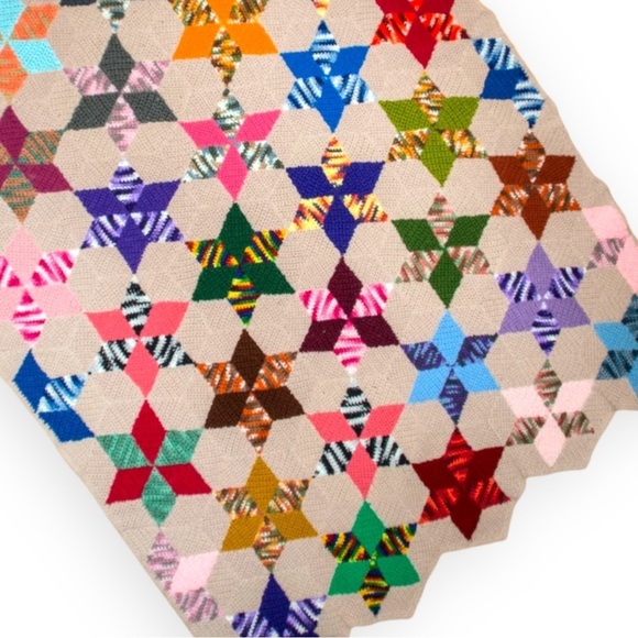 Handmade Crochet 6 Pointed Star Hexagon Multicolor Acrylic Yarn Blocks Lot of 37 - Picture 7 of 11